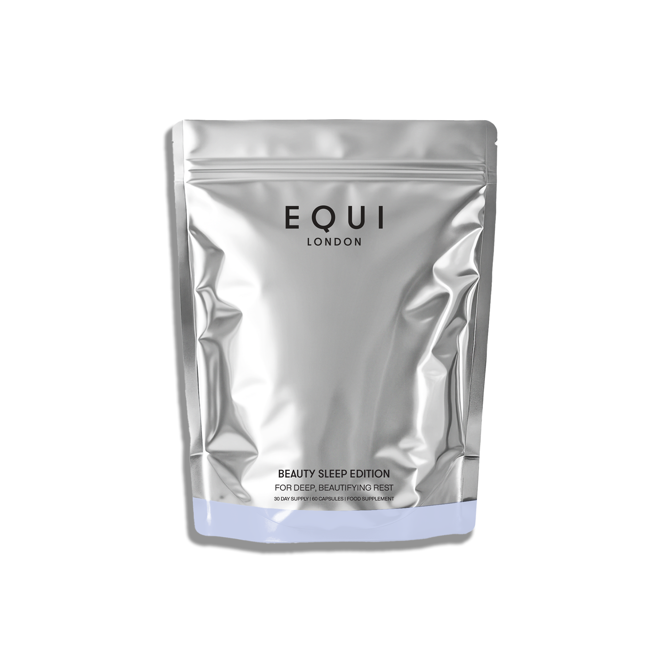 Silver packaging of EQUI London Beauty Sleep Edition on a white background